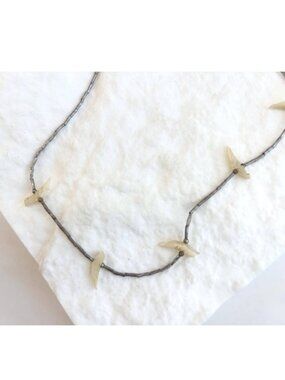Mother of Pearl Accented Clip Fetish Sterling Silver 925 Vintage Necklace - 15"